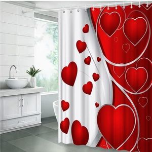 Valentine's Day Shower Curtain Red Heart Romantic Abstract with 12 Hooks